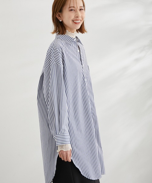ROPE' PICNIC(ロペピクニック)の「ストライプチュニックシャツ(シャツ/ブラウス・レディース・ベージュ/ネイビー・38)」の3枚目の写真