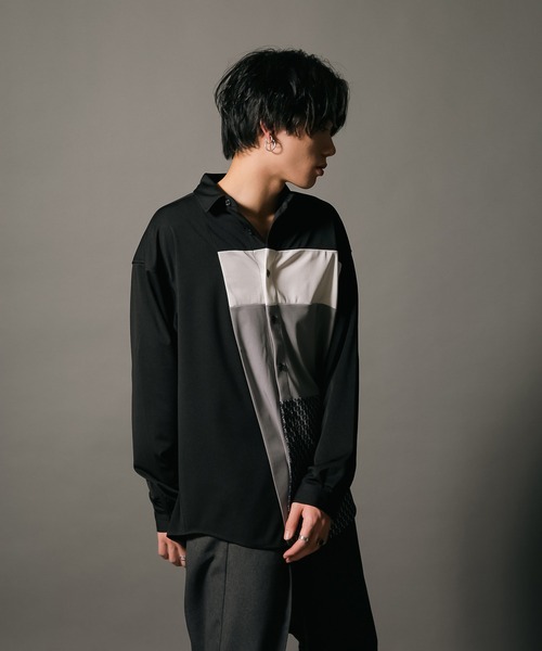 UNIIT(ユニット)の「【UNIIT/ユニット】ポリストレッチ 切り替え ルーズシルエット ビッグシルエット シャツ 幾何学模様 ジオメトリック 韓国ファッション モードファッション キレイ目(シャツ/ブラウス・メンズ・ホワイト/ブラック/ベージュ・MEDIUM/LARGE)」の19枚目の写真