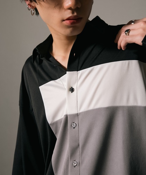 UNIIT(ユニット)の「【UNIIT/ユニット】ポリストレッチ 切り替え ルーズシルエット ビッグシルエット シャツ 幾何学模様 ジオメトリック 韓国ファッション モードファッション キレイ目(シャツ/ブラウス・メンズ・ホワイト/ブラック/ベージュ・MEDIUM/LARGE)」の22枚目の写真