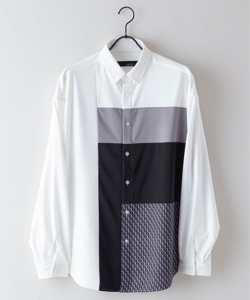 UNIIT(ユニット)の「【UNIIT/ユニット】ポリストレッチ 切り替え ルーズシルエット ビッグシルエット シャツ 幾何学模様 ジオメトリック 韓国ファッション モードファッション キレイ目(シャツ/ブラウス・メンズ・ホワイト/ブラック/ベージュ・MEDIUM/LARGE)」の16枚目の写真
