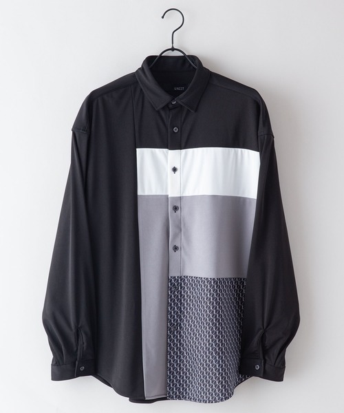 UNIIT(ユニット)の「【UNIIT/ユニット】ポリストレッチ 切り替え ルーズシルエット ビッグシルエット シャツ 幾何学模様 ジオメトリック 韓国ファッション モードファッション キレイ目(シャツ/ブラウス・メンズ・ホワイト/ブラック/ベージュ・MEDIUM/LARGE)」の17枚目の写真