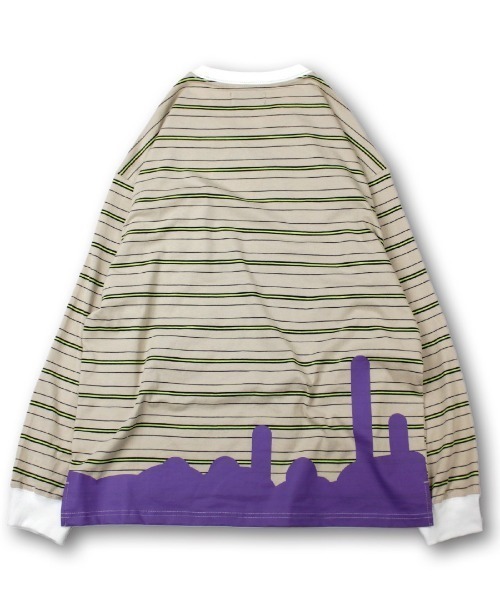 ガルフィー Tシャツ ロンT わんわん落書き ボーダー ロン Tee 長袖 Tシャツ GALFY 131006 紺 緑 ベージュ ネイビー グリーン L XL TGC GALFY（ガルフィー）の「GALFY (ガルフィー）わんわん落書きボーダー