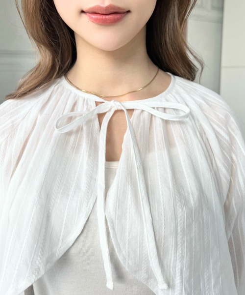 moment+(モーメントプラス)の「【累計販売枚数2万枚突破!】ドビーストライプ2WAYスリーブ クロップド丈ショートカーデブラウス(カーディガン/ボレロ・レディース・ナチュラル/アイボリー/ブラック・M/L)」の14枚目の写真