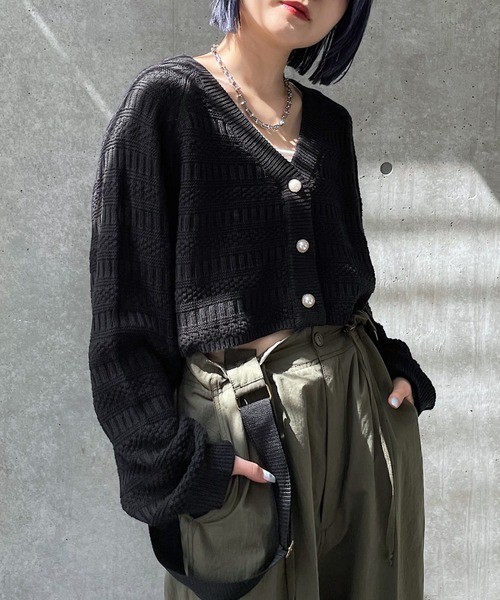 PAGEBOY(ページボーイ)の「ガラアミニットショートカーディガン(カーディガン/ボレロ・レディース・ブラック/オフホワイト/イエロー/グリーン・FREE)」の3枚目の写真
