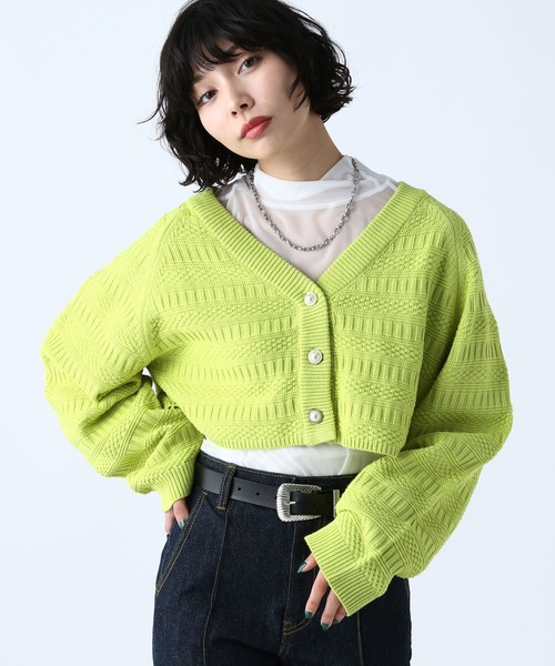 PAGEBOY(ページボーイ)の「ガラアミニットショートカーディガン(カーディガン/ボレロ・レディース・ブラック/オフホワイト/イエロー/グリーン・FREE)」の10枚目の写真