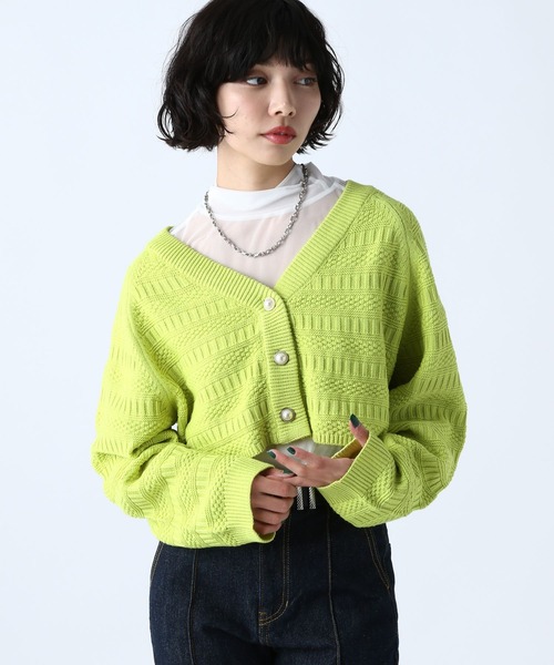 PAGEBOY(ページボーイ)の「ガラアミニットショートカーディガン(カーディガン/ボレロ・レディース・ブラック/オフホワイト/イエロー/グリーン・FREE)」の11枚目の写真