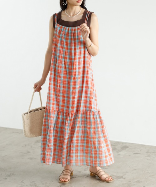 axes femme（アクシーズファム）の「チェック柄キャミワンピース