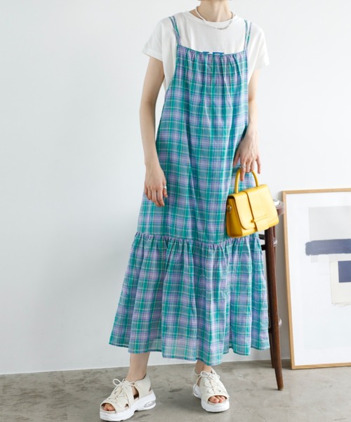 GeeRA（ジーラ）の「チェック柄フレアーキャミワンピース（ワンピース・レディース・オレンジ/ラベンダー・LARGE/MEDIUM）」の20枚目の写真