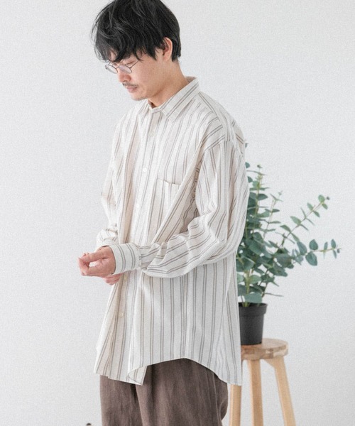 FORK&SPOON（フォークアンドスプーン）の「FORK&SPOON　ストライプシャツ（シャツ/ブラウス・メンズ・ホワイト系その他/グリーン系その他・4/5）」の3枚目の写真