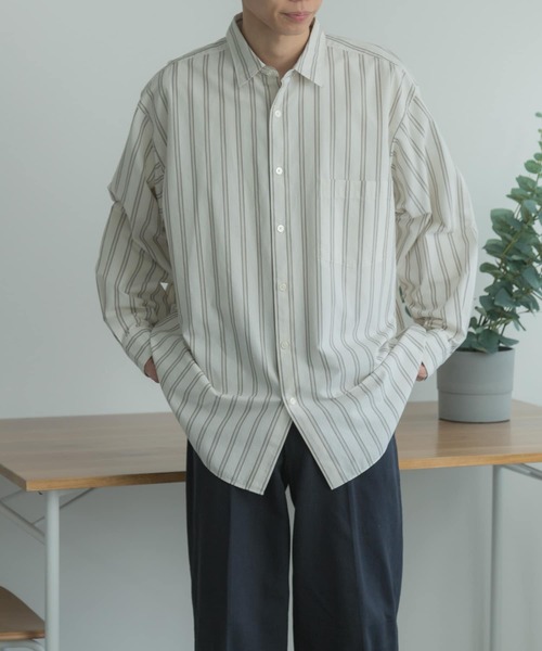 FORK&SPOON（フォークアンドスプーン）の「FORK&SPOON　ストライプシャツ（シャツ/ブラウス・メンズ・ホワイト系その他/グリーン系その他・4/5）」の8枚目の写真