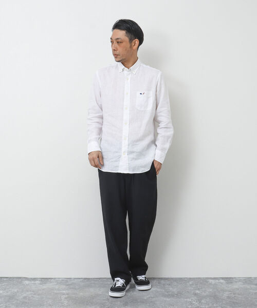NOLLEY'S goodman(ノーリーズグッドマン)の「クジラ刺しゅう リネンボタンダウンシャツ(シャツ/ブラウス・メンズ・ホワイト/イエロー/サックスブルー/ブルー系その他/ブラック・S/M/L/XL)」の7枚目の写真