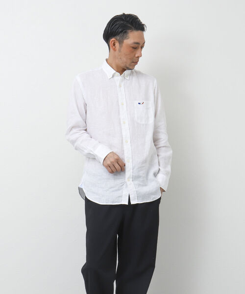 NOLLEY'S goodman(ノーリーズグッドマン)の「クジラ刺しゅう リネンボタンダウンシャツ(シャツ/ブラウス・メンズ・ホワイト/イエロー/サックスブルー/ブルー系その他/ブラック・S/M/L/XL)」の9枚目の写真