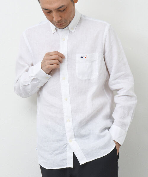 NOLLEY'S goodman(ノーリーズグッドマン)の「クジラ刺しゅう リネンボタンダウンシャツ(シャツ/ブラウス・メンズ・ホワイト/イエロー/サックスブルー/ブルー系その他/ブラック・S/M/L/XL)」の10枚目の写真