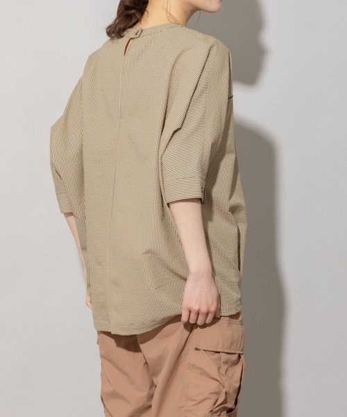 Munich（ミューニック）の「ギンガムチェックサッカークルーネックシャツ（シャツ/ブラウス・レディース・オレンジ/ブラック/パープル・FREE）」の6枚目の写真