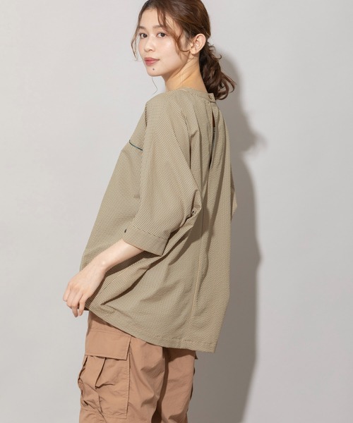 Munich（ミューニック）の「ギンガムチェックサッカークルーネックシャツ（シャツ/ブラウス・レディース・オレンジ/ブラック/パープル・FREE）」の5枚目の写真