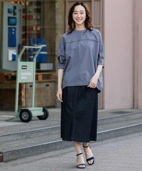 Munich（ミューニック）の「ギンガムチェックサッカークルーネックシャツ（シャツ/ブラウス・レディース・オレンジ/ブラック/パープル・FREE）」の7枚目の写真