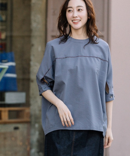 Munich（ミューニック）の「ギンガムチェックサッカークルーネックシャツ（シャツ/ブラウス・レディース・オレンジ/ブラック/パープル・FREE）」の10枚目の写真