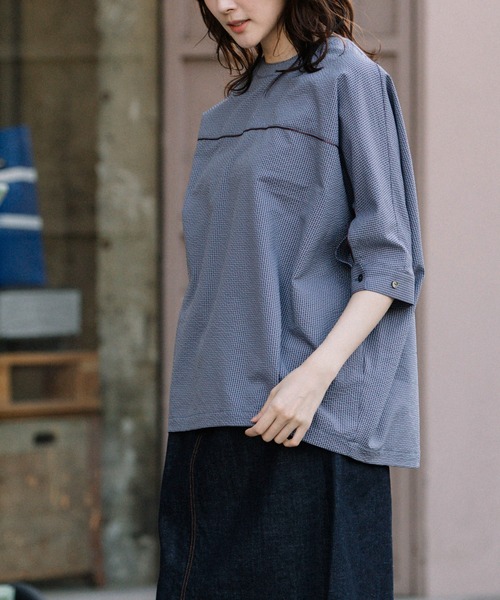 Munich（ミューニック）の「ギンガムチェックサッカークルーネックシャツ（シャツ/ブラウス・レディース・オレンジ/ブラック/パープル・FREE）」の11枚目の写真