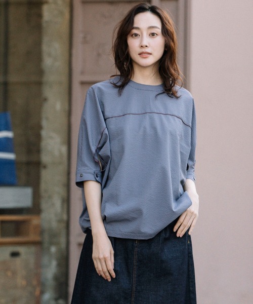 Munich（ミューニック）の「ギンガムチェックサッカークルーネックシャツ（シャツ/ブラウス・レディース・オレンジ/ブラック/パープル・FREE）」の13枚目の写真