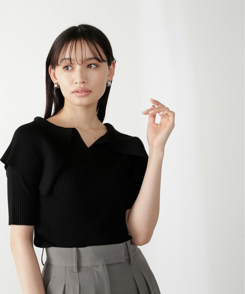 NATURAL BEAUTY BASIC（ナチュラルビューティーベーシック）の「◇ビッグカラーリブニット（ニット/セーター・レディース・ホワイト/ブラック/ピンク・FREE）」の3枚目の写真