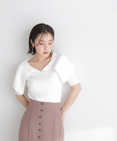 NATURAL BEAUTY BASIC（ナチュラルビューティーベーシック）の「◇ビッグカラーリブニット（ニット/セーター・レディース・ホワイト/ブラック/ピンク・FREE）」の4枚目の写真