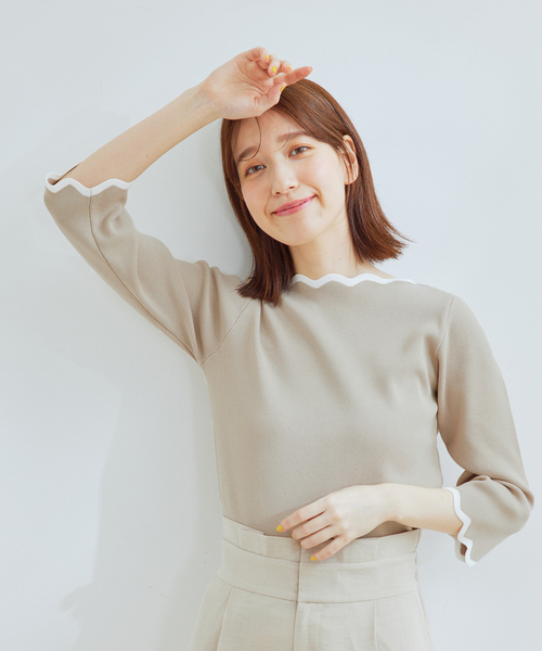 Jayro(ジャイロ)の「配色スカラッププルオーバー(ニット/セーター・レディース・ブラック/ベージュ/ホワイト系その他・M)」の3枚目の写真