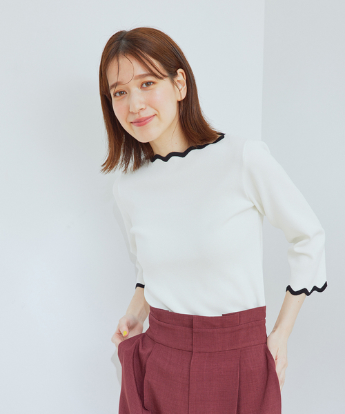 Jayro(ジャイロ)の「配色スカラッププルオーバー(ニット/セーター・レディース・ブラック/ベージュ/ホワイト系その他・M)」の1枚目の写真