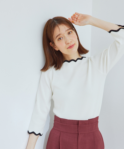 Jayro(ジャイロ)の「配色スカラッププルオーバー(ニット/セーター・レディース・ブラック/ベージュ/ホワイト系その他・M)」の6枚目の写真