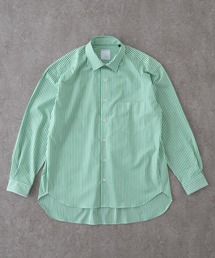 BRICK & SONS | リラックスバックプリーツシャツ＜グリーンストライプ＞(シャツ/ブラウス)