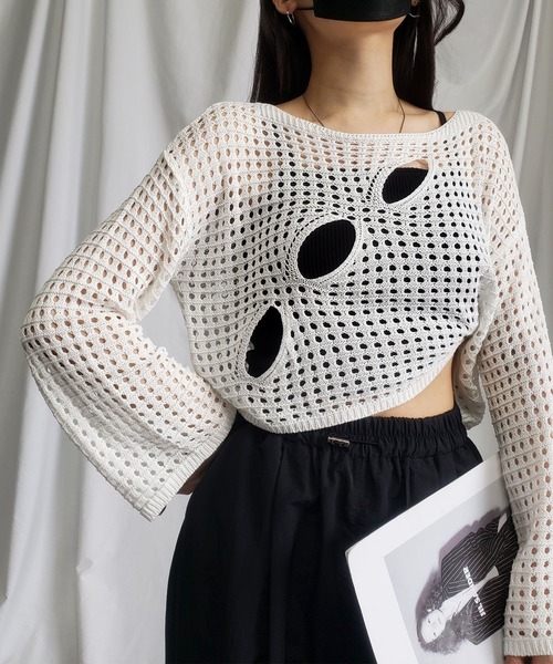 セール】HOLE DESIGN CUT TOPS ホール デザインカット トップス