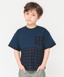 BRANSHES（ブランシェス）の「異素材(ギンガム/ストライプ)切り替え半袖Tシャツ（Tシャツ/カットソー・キッズ）」