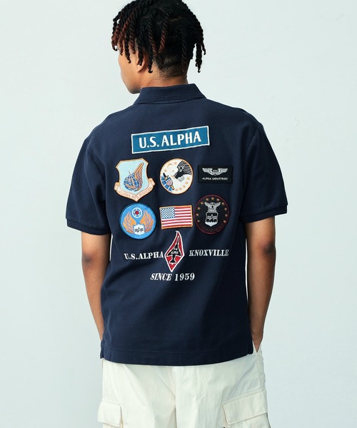 Alpha Industries(アルファインダストリーズ)の「フライトパッチ カノコポロシャツ(ポロシャツ・メンズ・ネイビー/ホワイト・LARGE/X-LARGE/MEDIUM)」の2枚目の写真