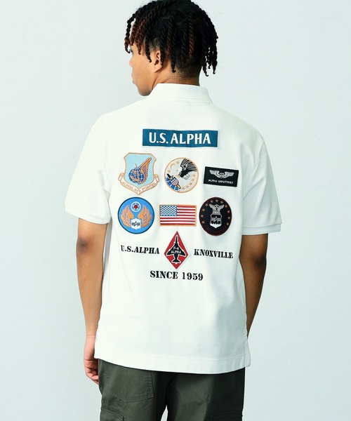 Alpha Industries(アルファインダストリーズ)の「フライトパッチ カノコポロシャツ(ポロシャツ・メンズ・ネイビー/ホワイト・LARGE/X-LARGE/MEDIUM)」の1枚目の写真