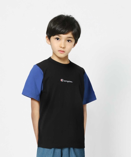 Champion（チャンピオン）の「【Champion】ロゴ刺繍クレイジーＴシャツ（Tシャツ/カットソー・キッズ・ブラック×グレー/ブルー/ライトインディゴブルー/グリーン・105/120/140/130）」の4枚目の写真