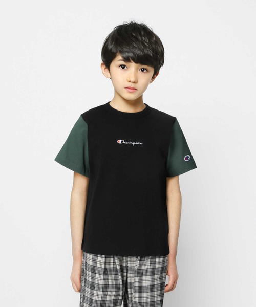 Champion（チャンピオン）の「【Champion】ロゴ刺繍クレイジーＴシャツ（Tシャツ/カットソー・キッズ・ブラック×グレー/ブルー/ライトインディゴブルー/グリーン・105/120/140/130）」の3枚目の写真