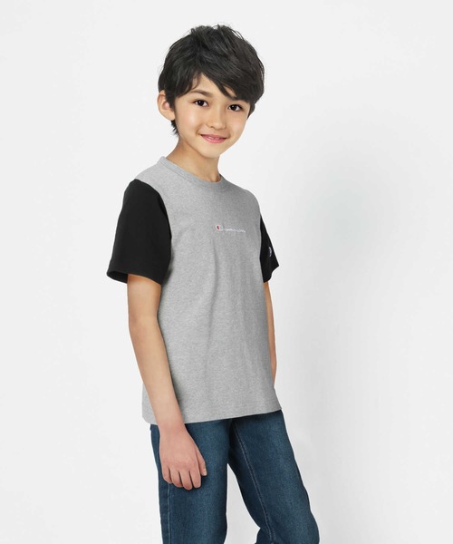 Champion（チャンピオン）の「【Champion】ロゴ刺繍クレイジーＴシャツ（Tシャツ/カットソー・キッズ・ブラック×グレー/ブルー/ライトインディゴブルー/グリーン・105/120/140/130）」の2枚目の写真