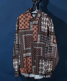 6604メンズ半袖柄シャツ茶色