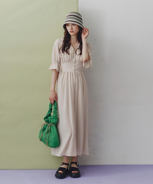 FREE'S MART（フリーズマート）の「◆ドローイング巾着バッグ（ハンドバッグ・レディース・ホワイト/ブラック/グリーン・ﾌﾘ-）」の10枚目の写真