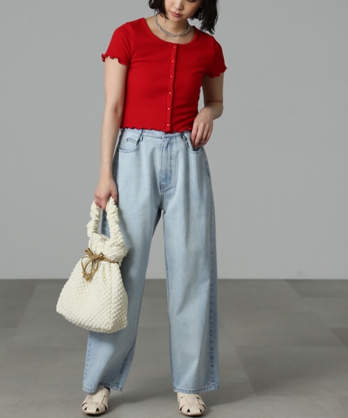 FREE'S MART（フリーズマート）の「◆ドローイング巾着バッグ（ハンドバッグ・レディース・ホワイト/ブラック/グリーン・ﾌﾘ-）」の5枚目の写真