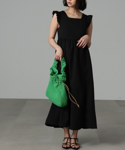 FREE'S MART（フリーズマート）の「◆ドローイング巾着バッグ（ハンドバッグ・レディース・ホワイト/ブラック/グリーン・ﾌﾘ-）」の6枚目の写真