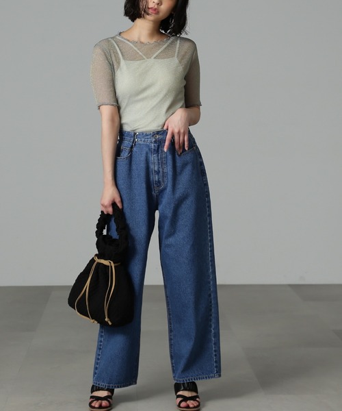 FREE'S MART（フリーズマート）の「◆ドローイング巾着バッグ（ハンドバッグ・レディース・ホワイト/ブラック/グリーン・ﾌﾘ-）」の4枚目の写真