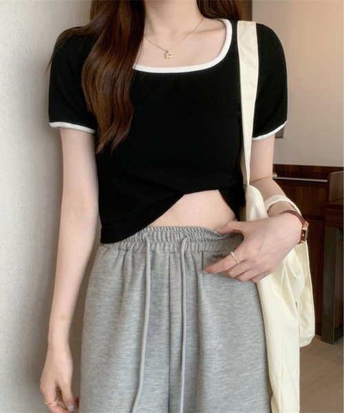 Chick（チック）の「バイカラースクエアネックTシャツ（Tシャツ/カットソー・レディース・ホワイト/ブラック/ライトベージュ・FREE）」の8枚目の写真