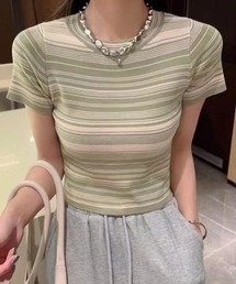 今なら490円!マルチボーダー コンパクトニット チビT