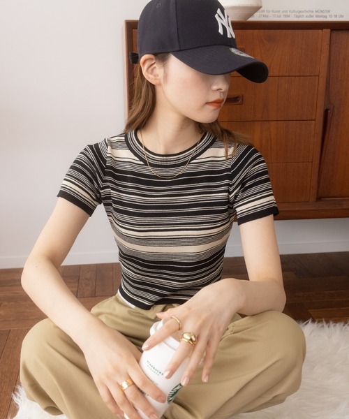 Ada.(エイダ)の「今なら490円!マルチボーダー コンパクトニット チビT(Tシャツ/カットソー・レディース・マスタード/グリーン/ブラック・FREE)」の14枚目の写真