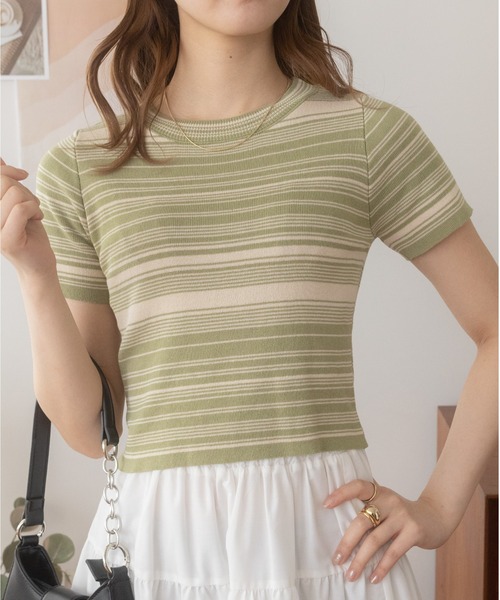 Ada.(エイダ)の「今なら490円!マルチボーダー コンパクトニット チビT(Tシャツ/カットソー・レディース・マスタード/グリーン/ブラック・FREE)」の10枚目の写真