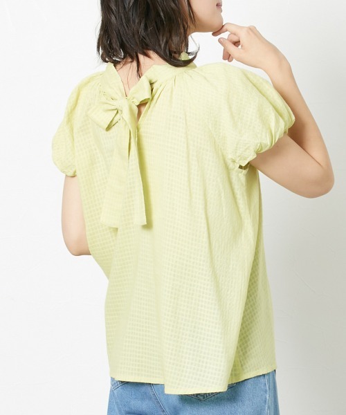 Le temps riche（ルタンリッシュ）の「【販売終了】コットンドビーバックリボンパフスリーブブラウス ＜Le temps riche＞（シャツ/ブラウス・レディース・イエロー/オフホワイト/パープル・M/L）」の3枚目の写真