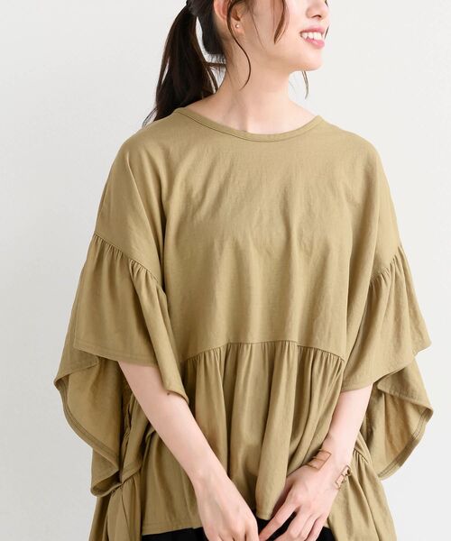 極美品☆ADORE ブラウス　プルオーバー　ベルト付き　ギャザー　ワイド　茶色 冷感カノコワイドギャザープルオーバー（Tシャツ/カットソー
