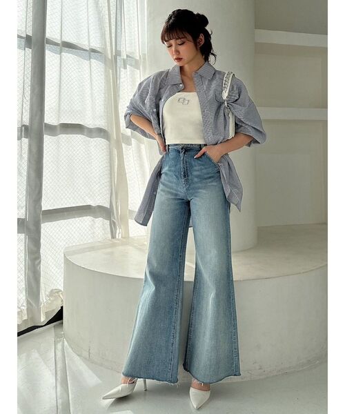 GYDA（ジェイダ）の「GGストライプオーバーシャツ（シャツ/ブラウス・レディース・ネイビー/ライトブルー/オレンジ・FREE）」の7枚目の写真