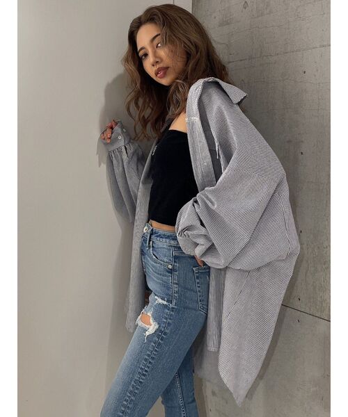 GYDA（ジェイダ）の「GGストライプオーバーシャツ（シャツ/ブラウス・レディース・ネイビー/ライトブルー/オレンジ・FREE）」の10枚目の写真