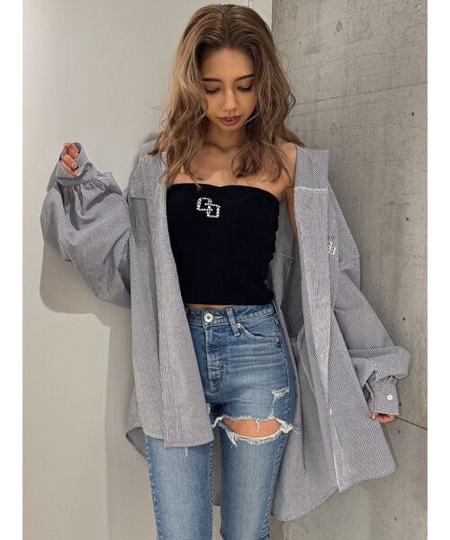 GYDA（ジェイダ）の「GGストライプオーバーシャツ（シャツ/ブラウス・レディース・ネイビー/ライトブルー/オレンジ・FREE）」の11枚目の写真